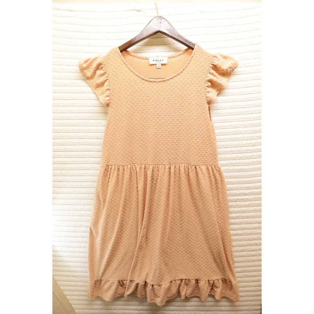 Gilli Ribbed Ruffle Top Women’s M Beige Sleeveless Feminine Knit Top Rare